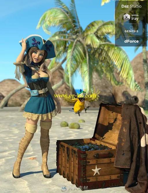 4套洛丽塔女性海盗服饰3D模型的图片2