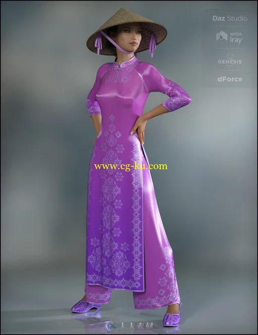 传统华丽越南女性服装3D模型合集的图片1