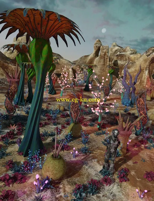 15种颜色鲜艳虚拟外星植物3D模型的图片1