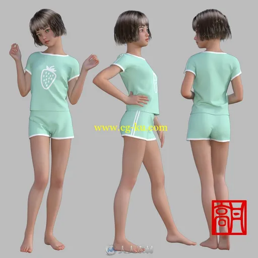 清新小女孩套装3D模型的图片1