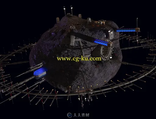 梦幻太空小行星渲染场景3D模型的图片1