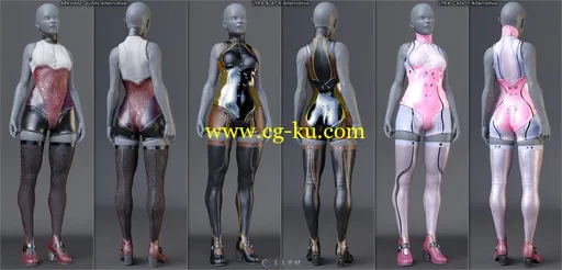 科幻未来皮革针织材质女性服饰3D模型的图片10