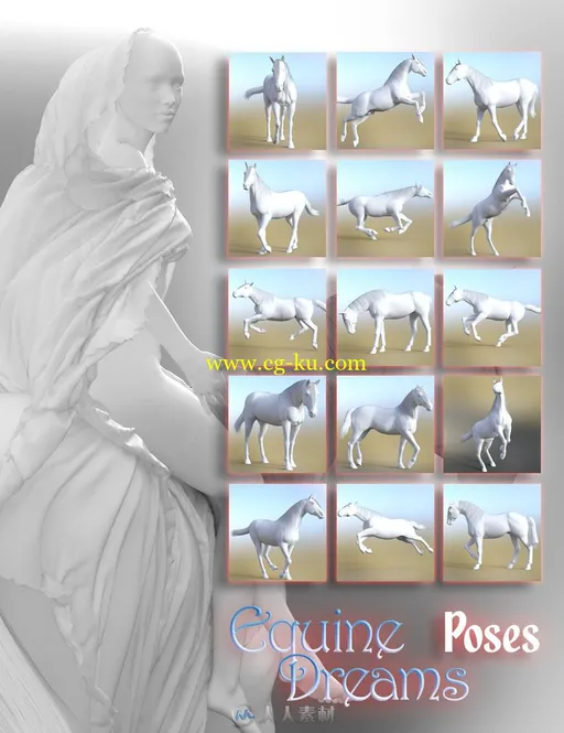 15种骑马奔驰女性艺术姿势3D模型的图片5