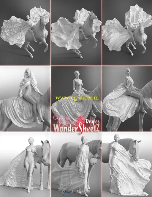 15种骑马奔驰女性艺术姿势3D模型的图片6
