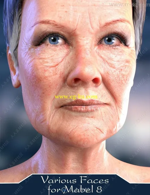 8种高龄女性面部皱纹细节3D模型的图片1