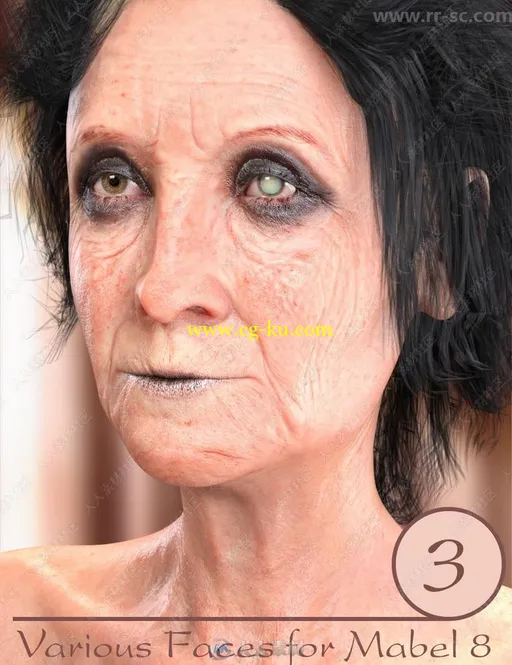 8种高龄女性面部皱纹细节3D模型的图片5