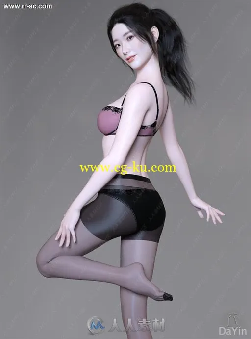 雪白皮肤亚洲女性多种美丽造型3D模型的图片3