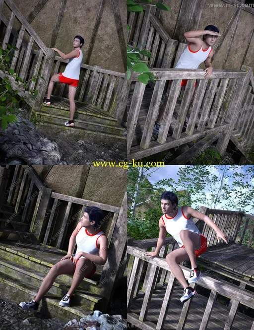 20套木屋男性动态姿势展示3D模型的图片3