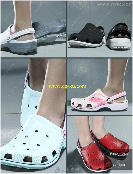 4种款式多种颜色女性鞋子3D模型的图片4