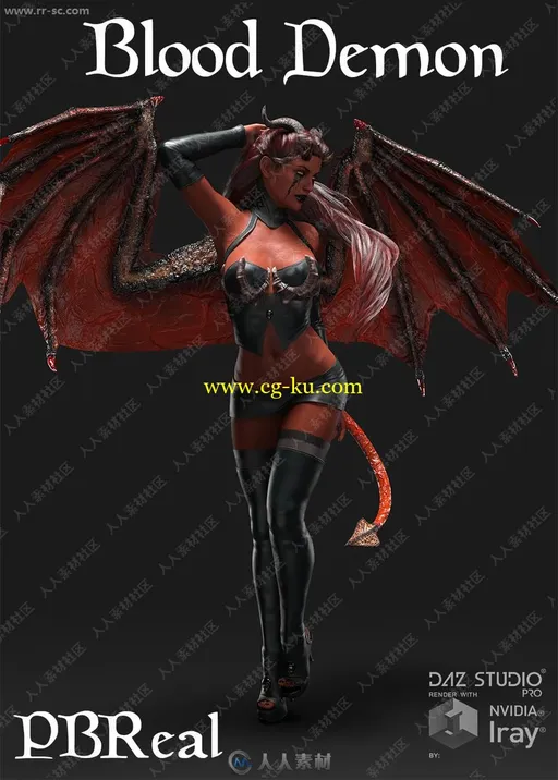 黑暗幻想蝙蝠女多组角翅膀尾巴姿势3D模型的图片1