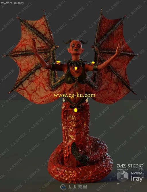 黑暗幻想蝙蝠女多组角翅膀尾巴姿势3D模型的图片3