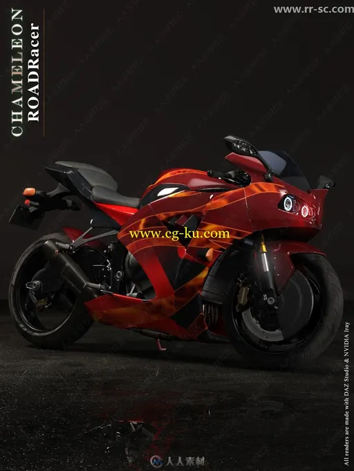 炫酷逼真摩托车与骑摩托姿势3D模型的图片1