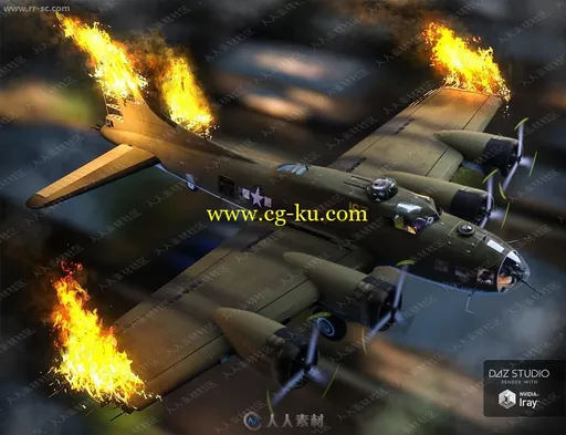 军用战斗机飞行细节损毁3D模型的图片1
