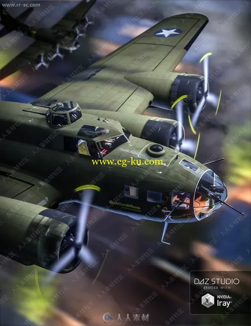 军用战斗机飞行细节损毁3D模型的图片2