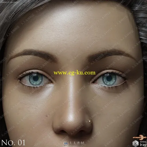 多组蓝色瞳孔女性眉眼变化3D模型的图片1