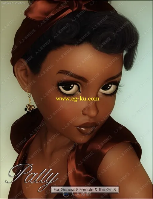 7种眼妆唇妆优雅曲线娃娃脸黑人女孩3D模型的图片1