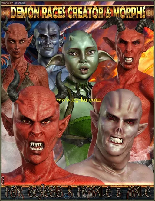 208组恶魔种族生物男性女性头部身体3D模型的图片1