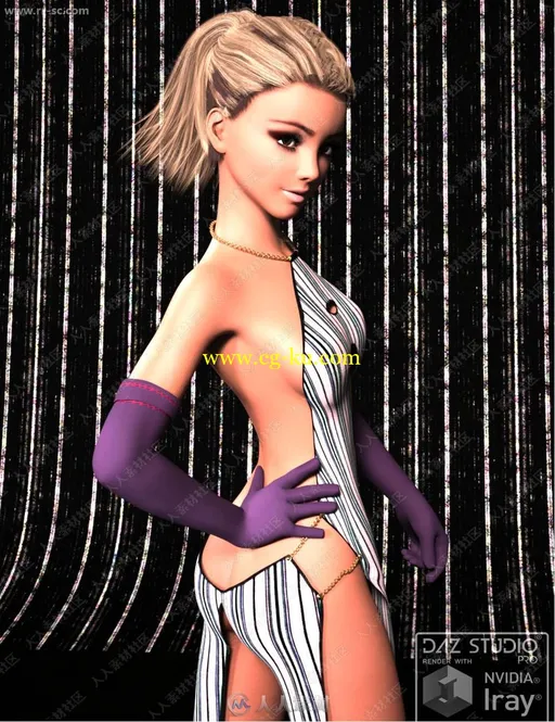 黑色丝绒大开叉性感连衣裙3D模型的图片3