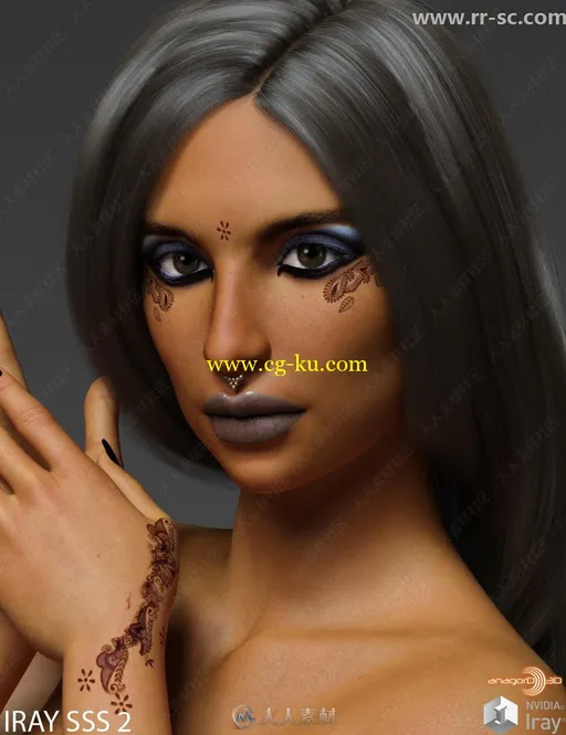 黑色皮肤女性妆容发型头饰3D模型的图片1