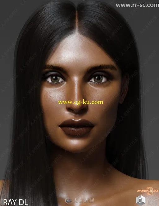 黑色皮肤女性妆容发型头饰3D模型的图片2