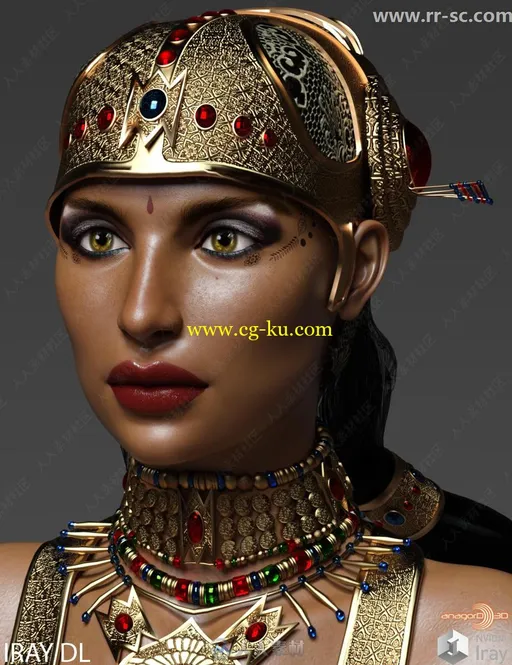 黑色皮肤女性妆容发型头饰3D模型的图片3