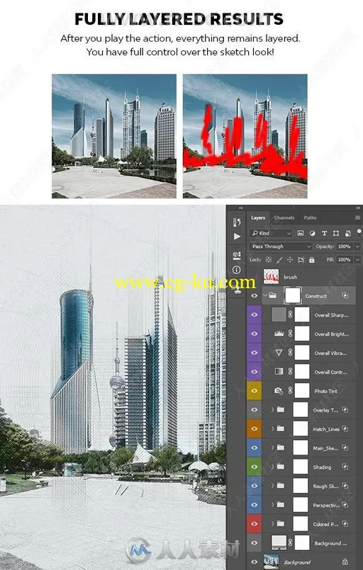 专业建筑构造设计图素描艺术特效PS动作的图片3