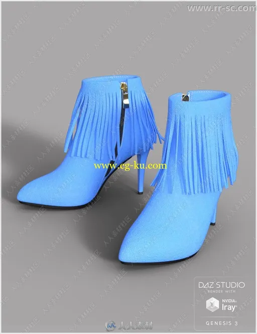 9种颜色女性流苏拉链高跟鞋3D模型的图片2