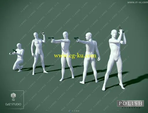 各种手枪子弹与射击姿势展示3D模型的图片2