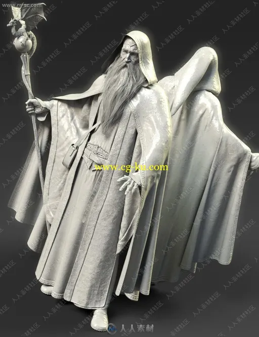 魔法长者巫师适合多种身材连帽斗篷披风3D模型的图片3
