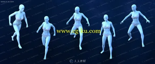 多组女性组合跑跳落打斗牵引姿势3D模型的图片2