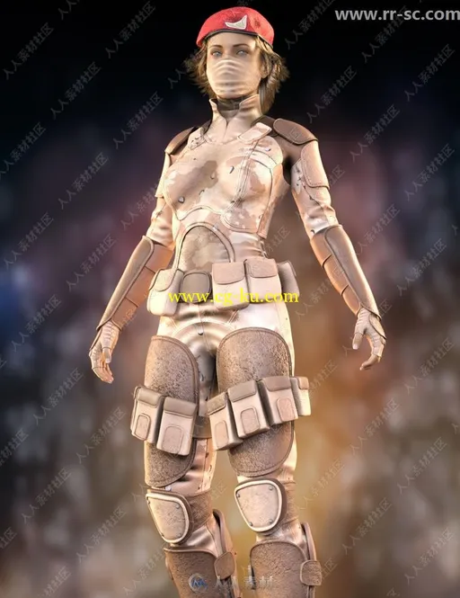 4套帅气科幻女性全套军装服装3D模型的图片2