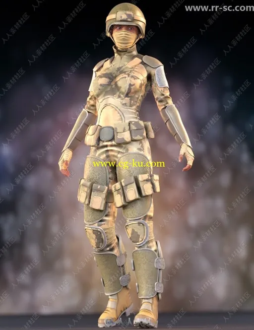 4套帅气科幻女性全套军装服装3D模型的图片3