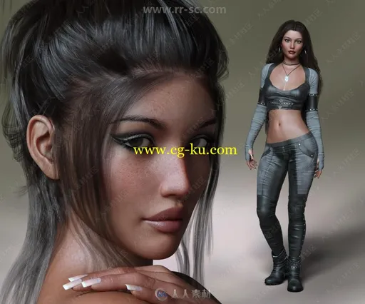 黑色皮肤雀斑女孩精致妆容女性角色3D模型合集的图片3