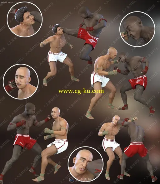 40组男士拳击对打重击脸部肌肉变形3D模型的图片2