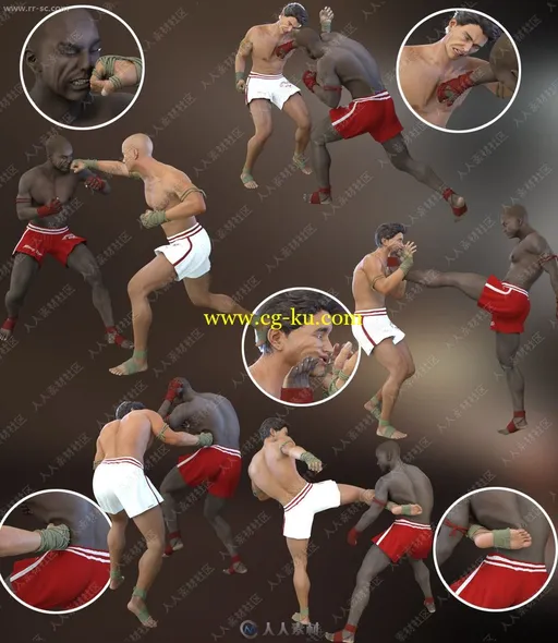 40组男士拳击对打重击脸部肌肉变形3D模型的图片3