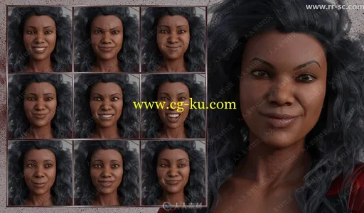 黑色皮肤女性多种夸张生动面部表情3D模型的图片3