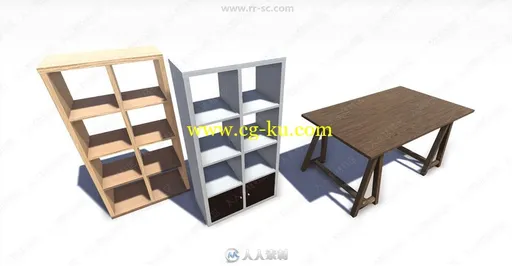 25组圆桌方桌咖啡桌搁架餐具柜等3D模型合集的图片3