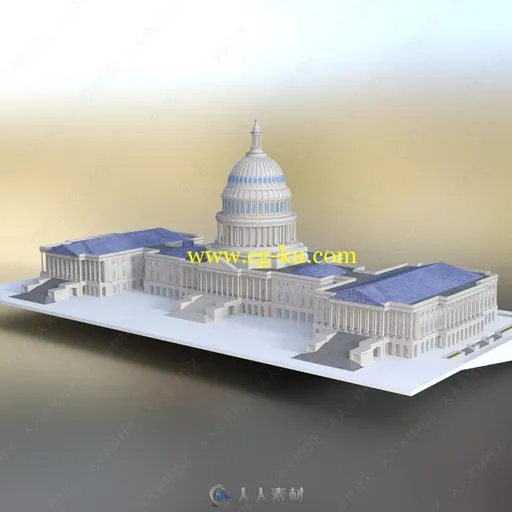 豪华典雅美国国会大厦建筑景观3D模型合集的图片1