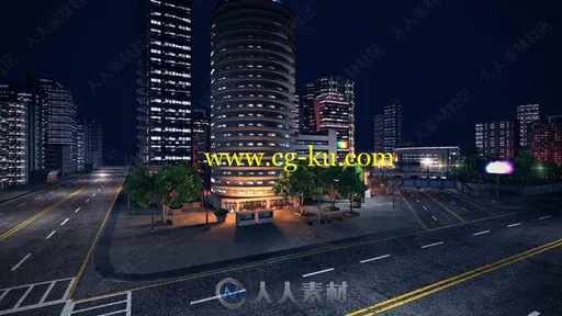 现代繁华灯火通明完整城市场景模型Unity游戏素材资源的图片1