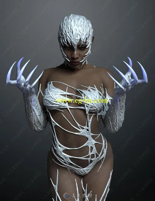 怪异个性不同颜色液体橡胶护甲女性套装3D模型合集的图片3