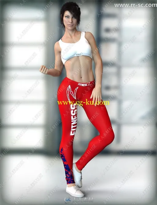 时尚女性运动短款上衣紧身长裤鞋子3D模型的图片1