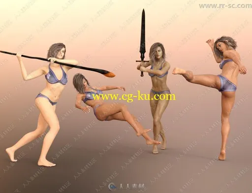 强壮女性凶猛打斗姿势展示3D模型的图片3