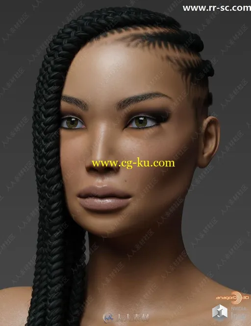 多种发型妆容身体细节展示女性3D模型的图片1