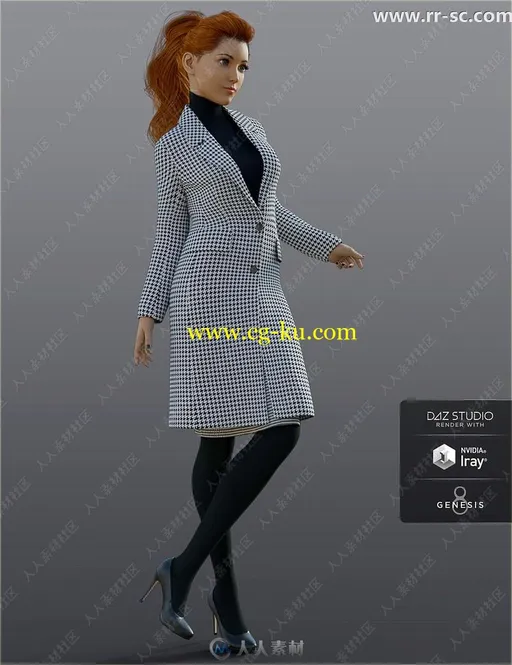 8种颜色女性大衣打底衫半身裙套装3D模型的图片3