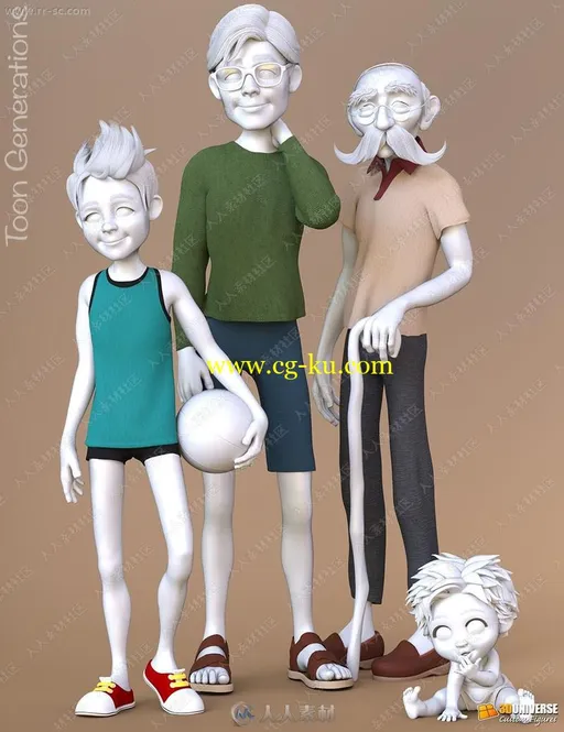 婴儿到老龄卡通男性人物服装服饰3D模型的图片1