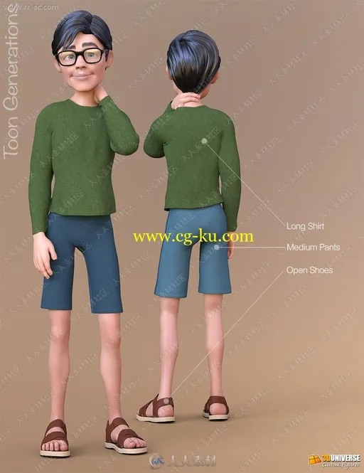 婴儿到老龄卡通男性人物服装服饰3D模型的图片2