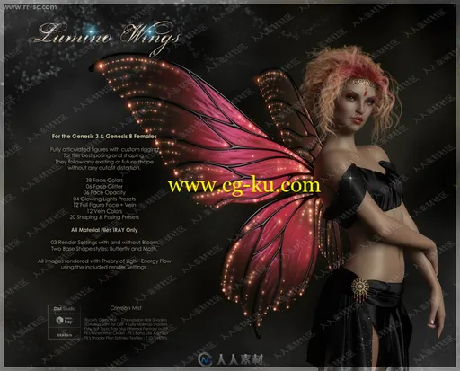 美丽不同纹理颜色星光蝴蝶翅膀仙女3D模型的图片3