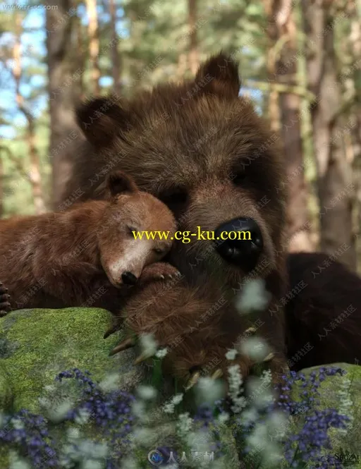凶猛厚重身形皮毛棕熊姿势3D模型的图片2