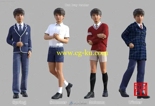 高中生男孩四季衣物外套背心高筒袜校服套装3D模型的图片1