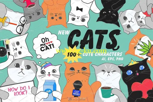 可爱贺卡请柬网络元素超多猫角色图片素材的图片1